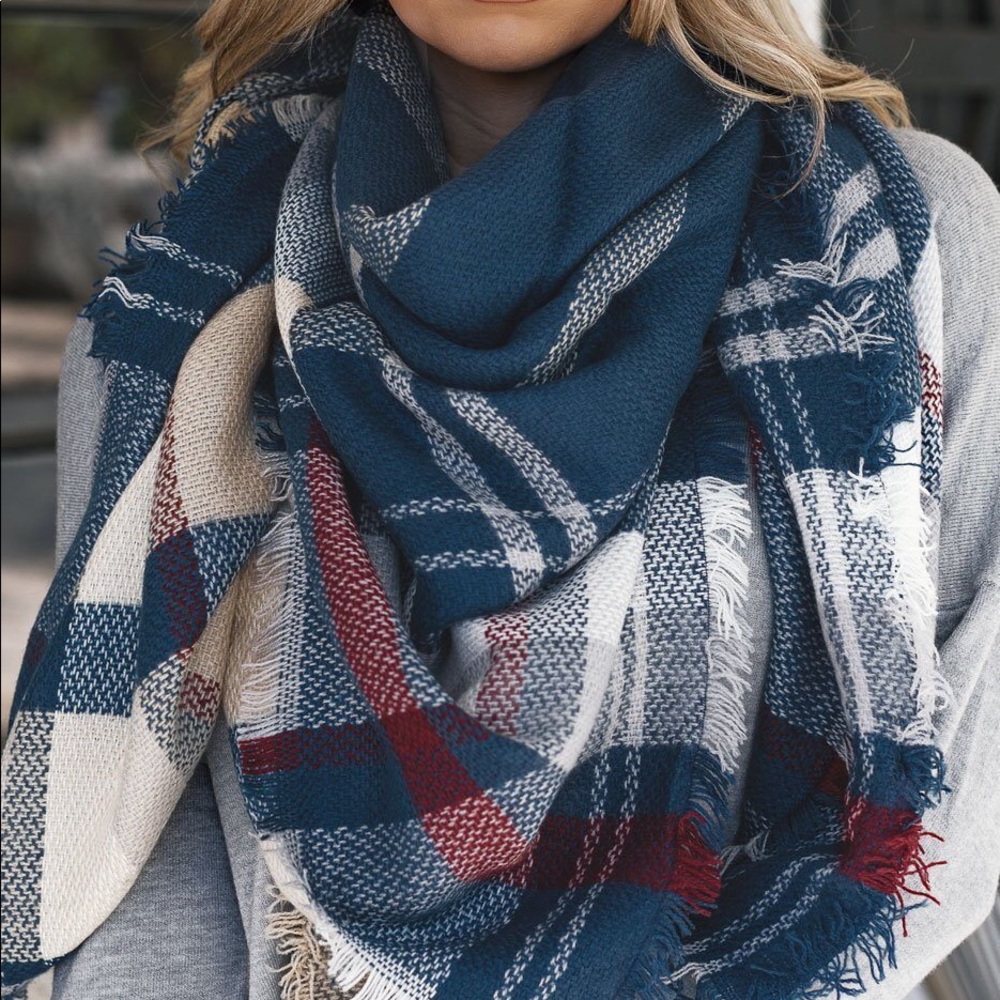 Blue Plaid Blanket Scarf